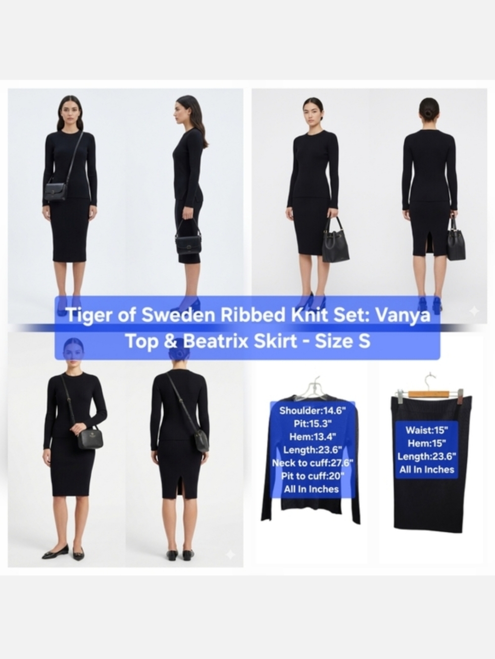 Tiger of Sweden Ribbed Knit Set: Vanya Top & Beatrix Skirt Size S/M